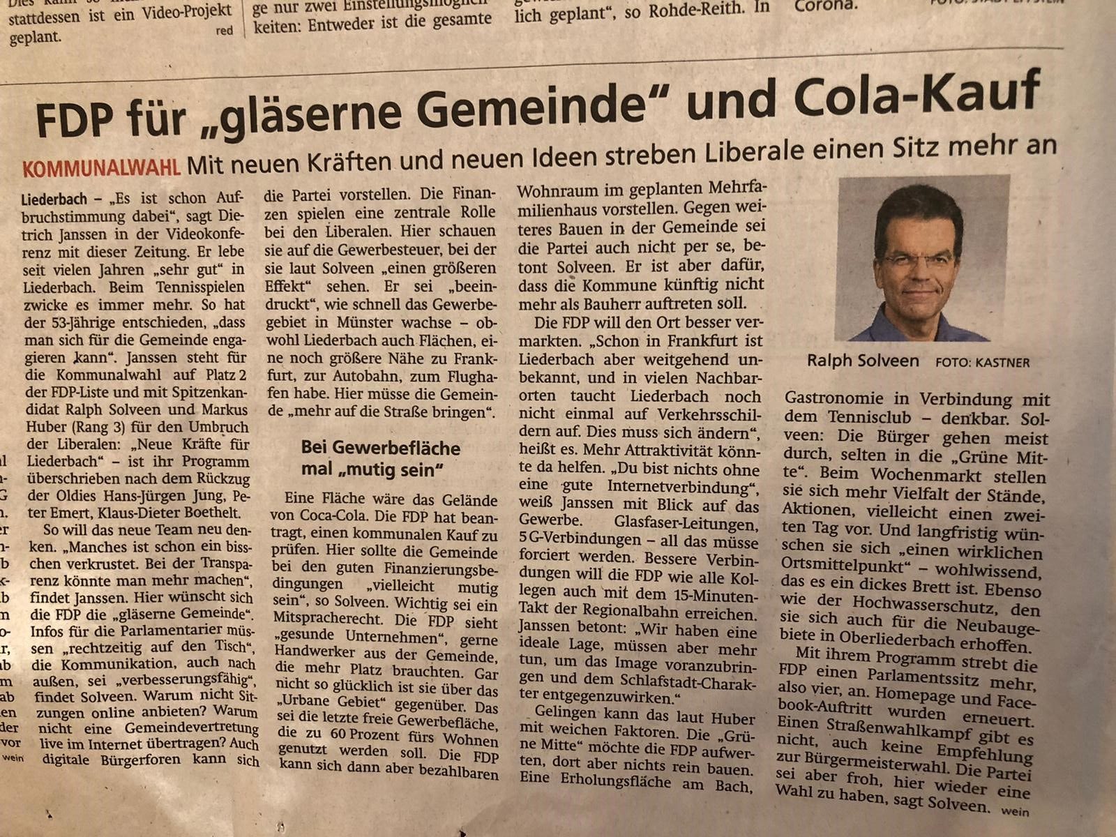FDP für "gläserne Gemeinde" und Cola-Kauf