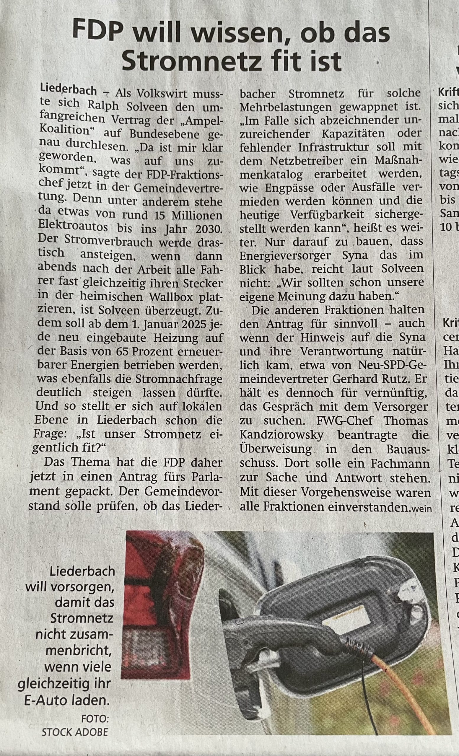 Snippet aus dem Höchster Kreisblatt vom 6.Januar 2022 - "FDP will wissen, ob das Stromnetz fit ist" (c) Höchster Kreisblatt vom 06.01.2022